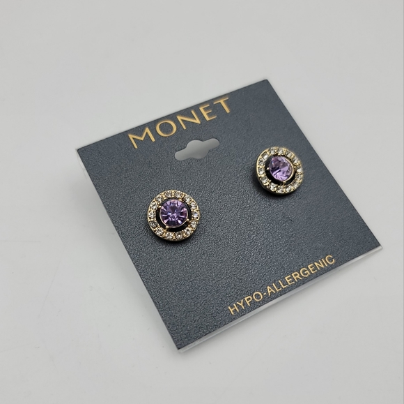 Purple monet hypoallergenic rhinestone earrings - Picture 4 of 4